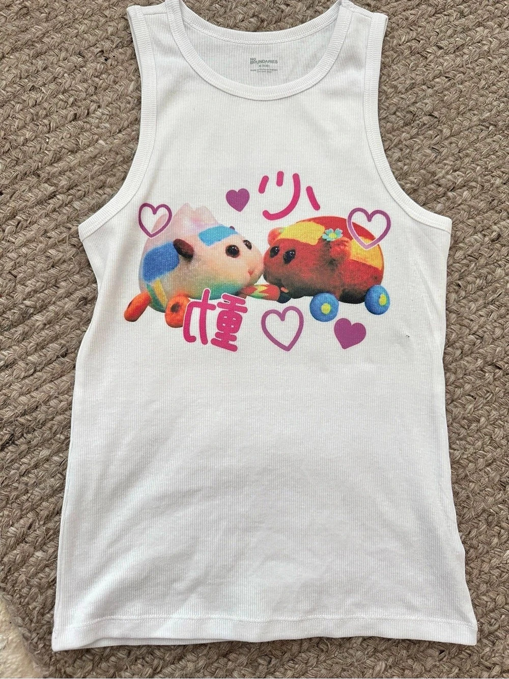 Graphic Tank Top in White & Pink hamsters